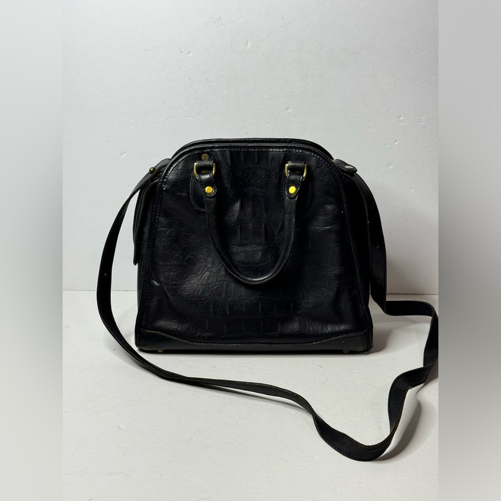 Vintage BRAHMIN Black Croc Leather Sathel Crossbody Hand Bag